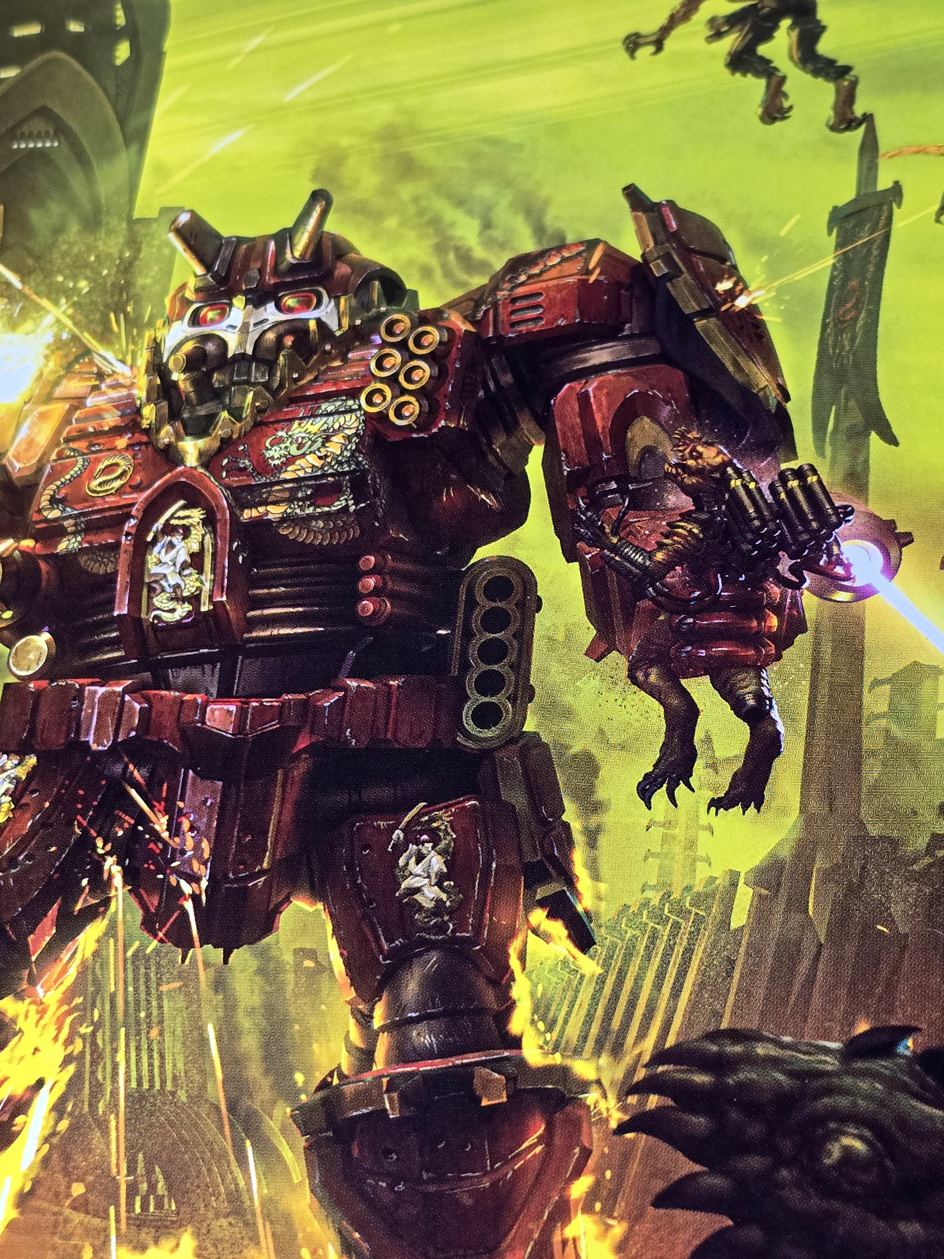 A close-up of the cover of the BattleTech Gothic box, featuring a Gothic Atlas putting the squeeze on an Abomination