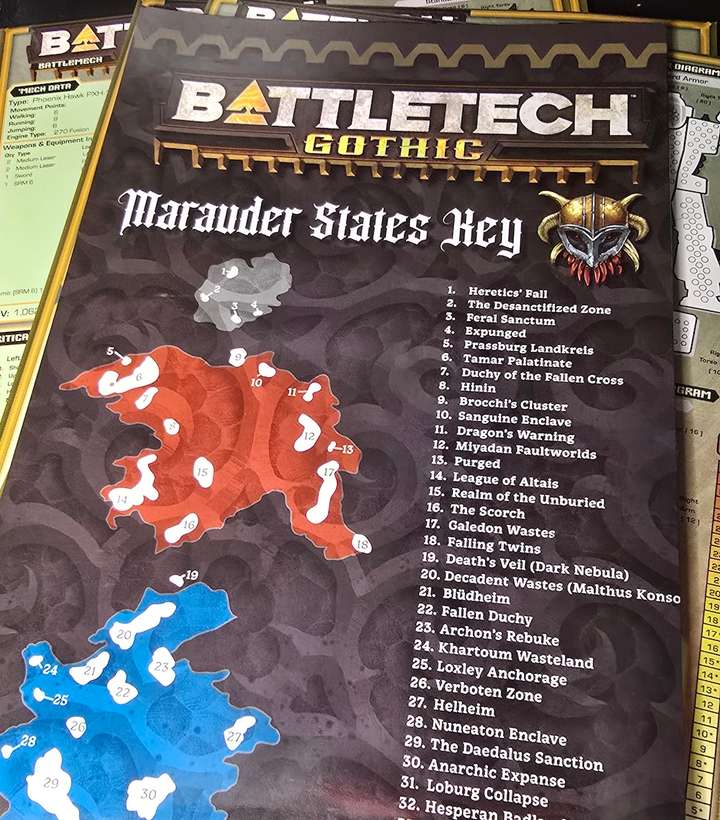 A closeup of the key from the BattleTech Gothic Marauder States Map