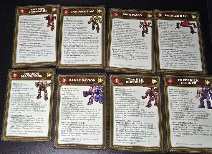 A selection of legacy character Pilot Cards from the Gothic box