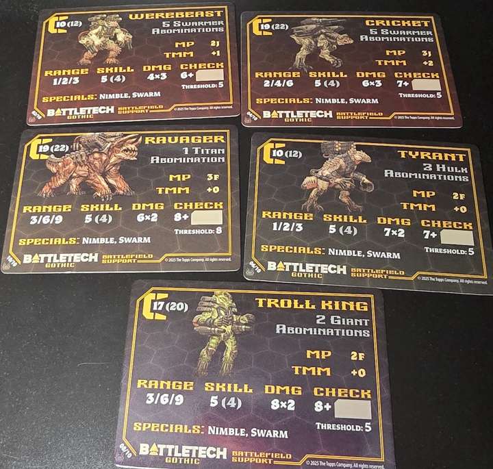 Five of the BattleTech Gothic Abomination BSP cards