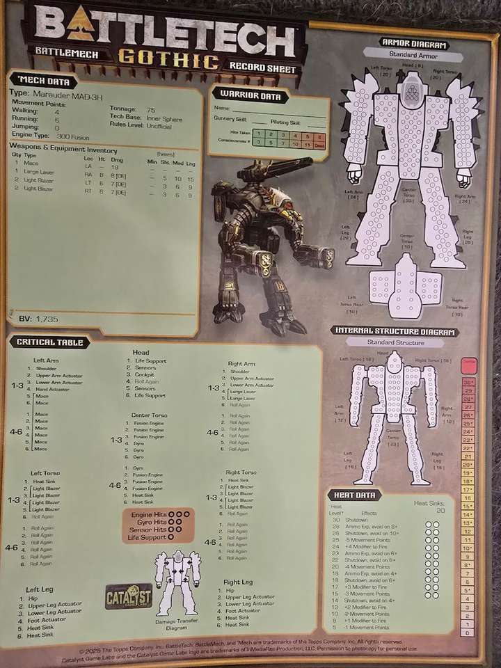 A record sheet for a MAD-3H Marauder